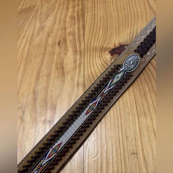 American Indian Belt With Conches Leather Embroidered 47” Total Length main image 9